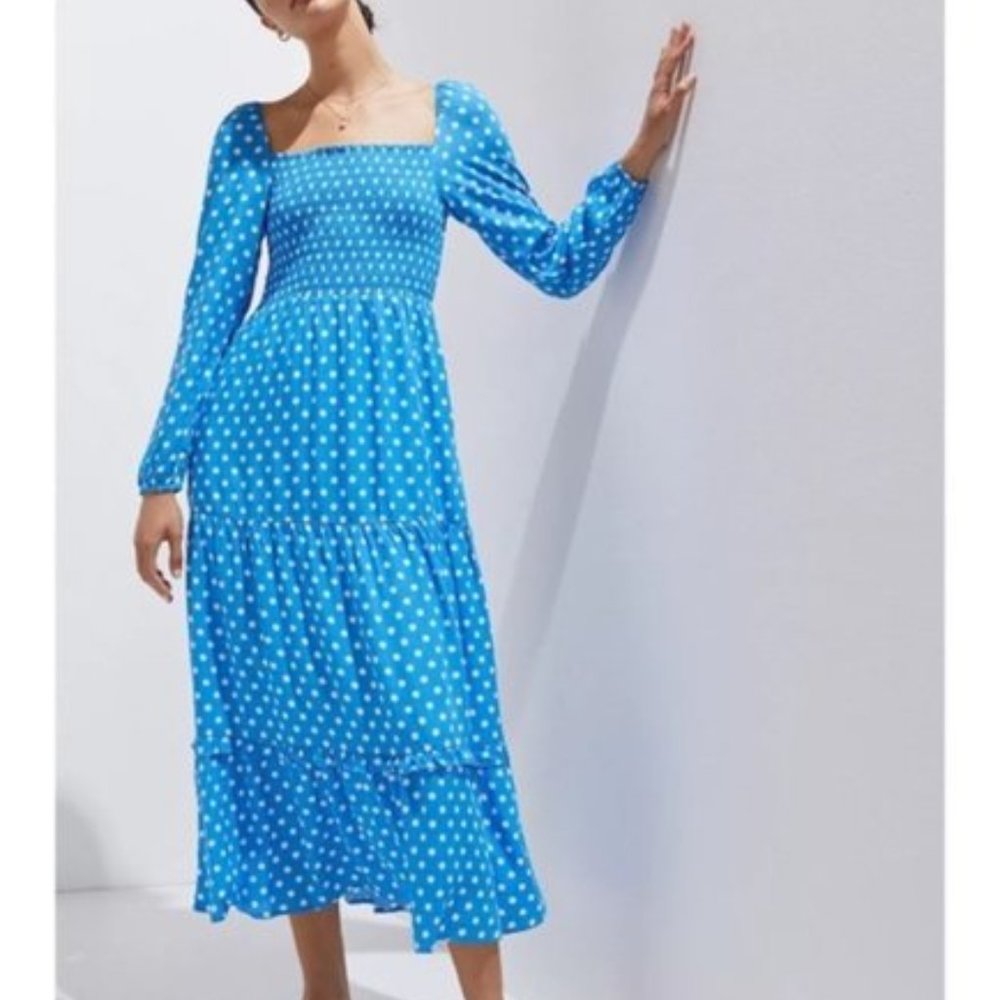 Anthropologie Bright Blue Polka Dot Maxi Dress